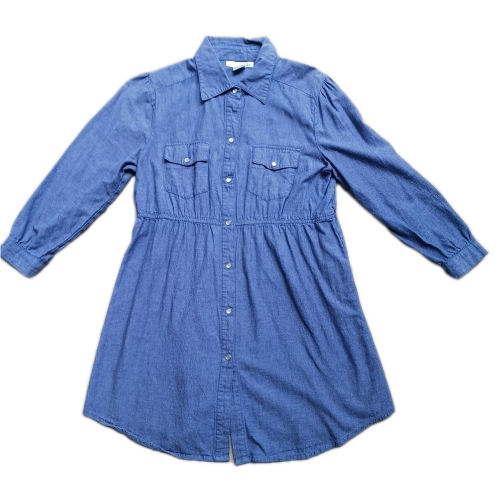 WD NY Pearl Snap Shirt Dress Women's Medium Blue Cotton